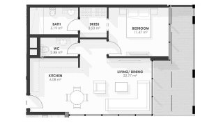 Планировка квартиры 1 спальня в ЖК Amazonia № 11029