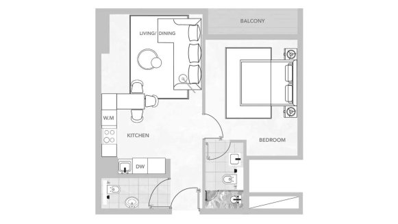 Apartment floor plan, 1 bedroom in Amazonia No. 11031 (2D)