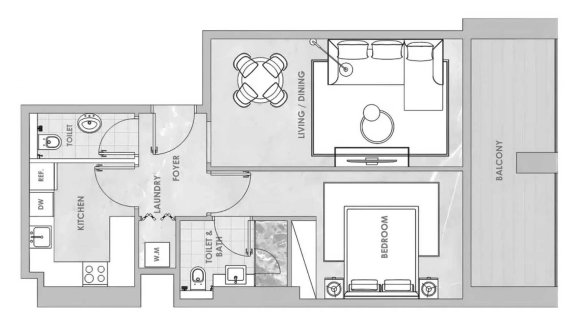 Apartment floor plan, 1 bedroom in Amazonia No. 11032 (2D)